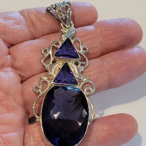 Gourges Vintage Big Statement Sterling Silver and Amethyst Gemstone Pendant.